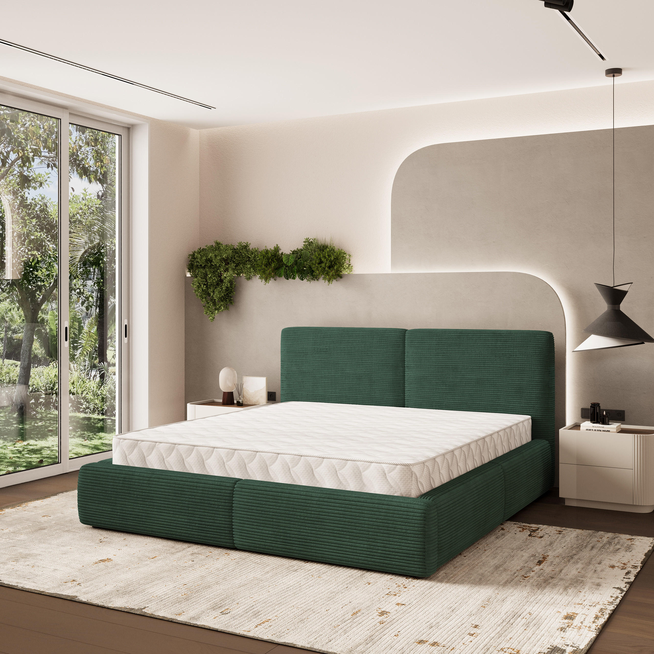 POLSTERBETT FELURO 160x200 cm mit Bettkästen - Grün - Grün, Holz (160/200cm) - MASSENO