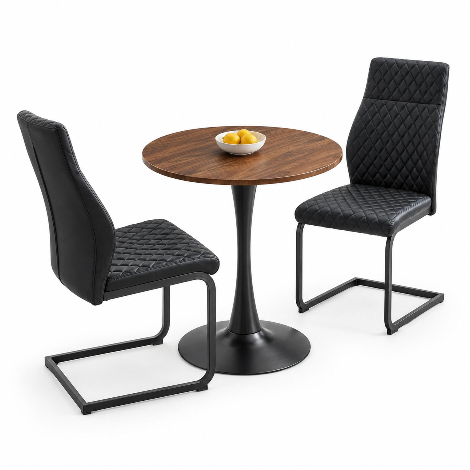 TISCH- UND STUHLSET rund 60 cm MDF Schwarz, 2 Stühle - Schwarz, Metall (60/72/60cm) - Meubliv