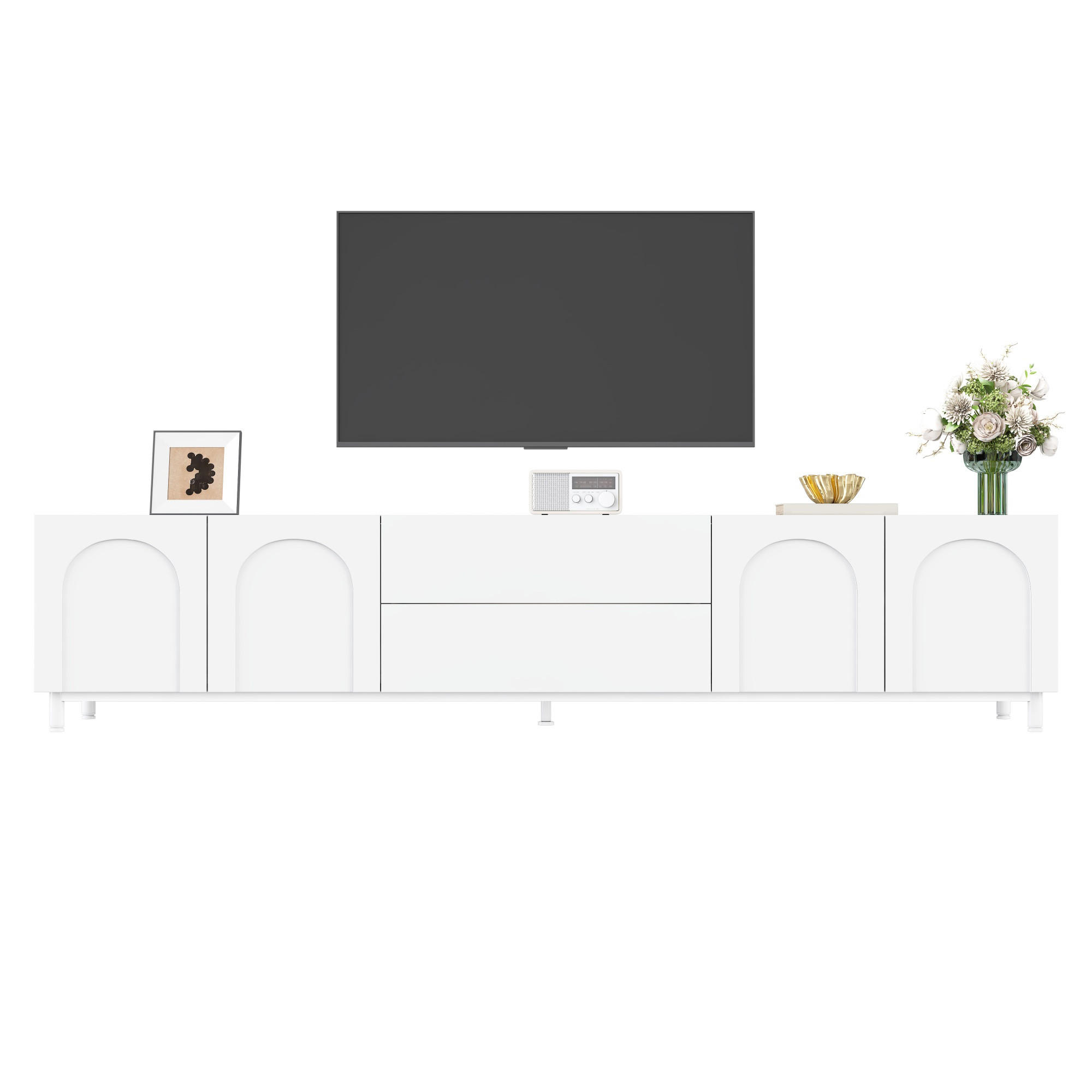TV-SCHRANK 4 Türen 2 Schubladen Bogen Türen Modern - Weiß, Holzwerkstoff (180/48/40cm) - FLIEKS