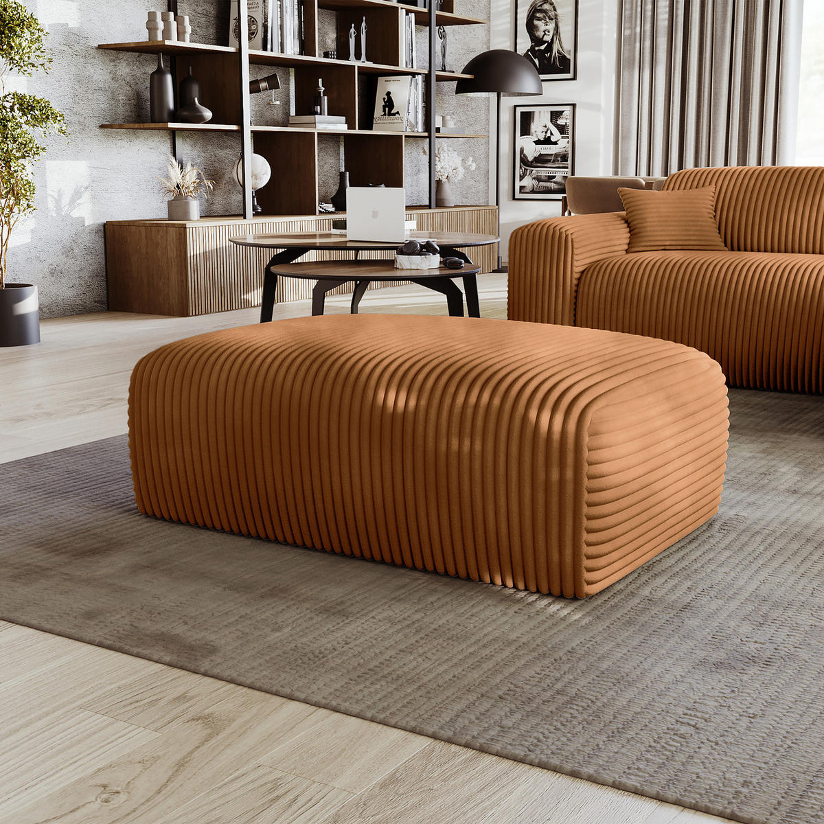 POLSTERHOCKER - Cord - Schwarz/Braun, Kunststoff/Textil (110/40/72cm) - home24