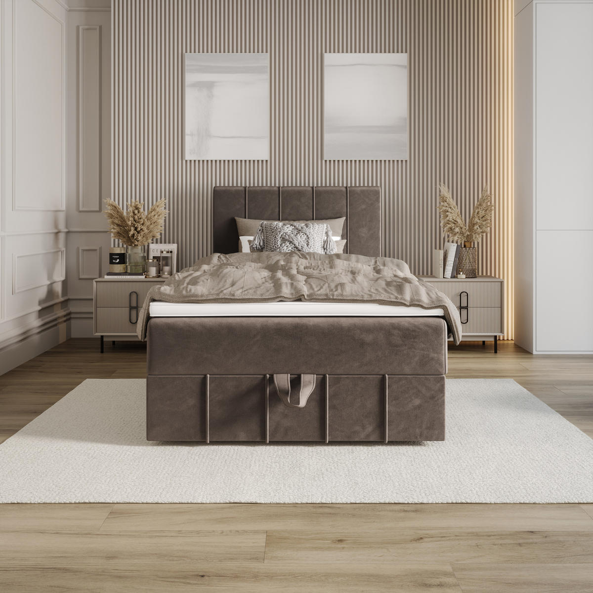 BOXBETT BAHAMA 120x200 Monolith 15, mit Matratze H3, Bonell und Topper, Braun - Braun, Holz/Kunststoff (120/200cm) - Bedante