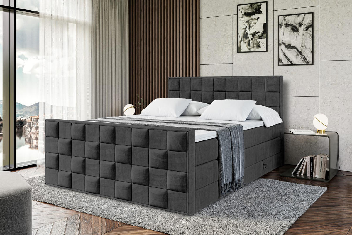 BOXSPRINGBETT ZAFIRA KING - 200 x 200 - H3/H4 - Schwarz - Schwarz, Holzwerkstoff (200/200cm) - ALTDECOR