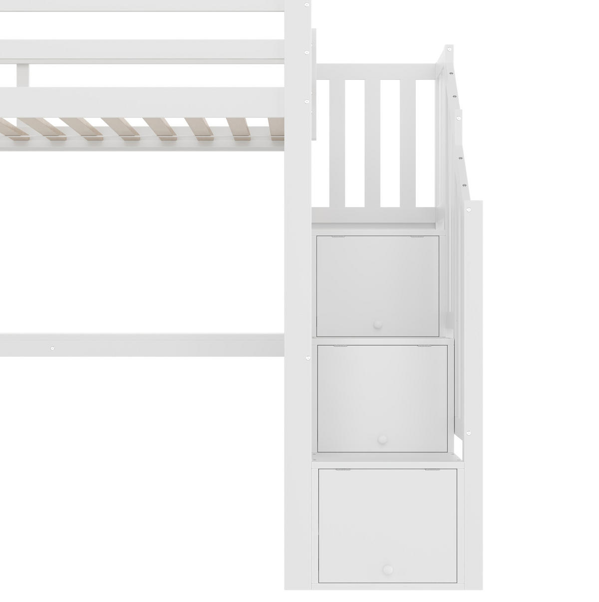 HOCHBETT aus Kiefer und MDF 90x200 cm Weiß mit Schreibtisch, Stauraumleiter, 2 Schubladen und Regalfächern - Weiß, Holzwerkstoff (90/200cm) - Modfu