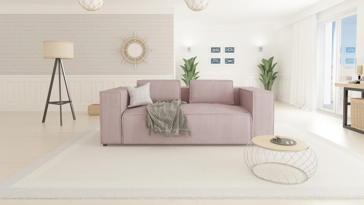 2-SITZER-SOFA Nova Puderrosa Cord - Pink/Schwarz, Holz/Kunststoff (196/64/92cm) - S-Style Möbel