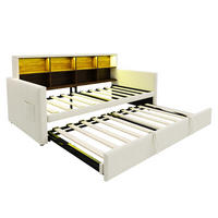 AUSZIEHBETT 90/190 cm DE-02118, in Beige, mit LED, Steckdosen und Staufächern - Beige, Metall (90/190cm) - ComfortXL