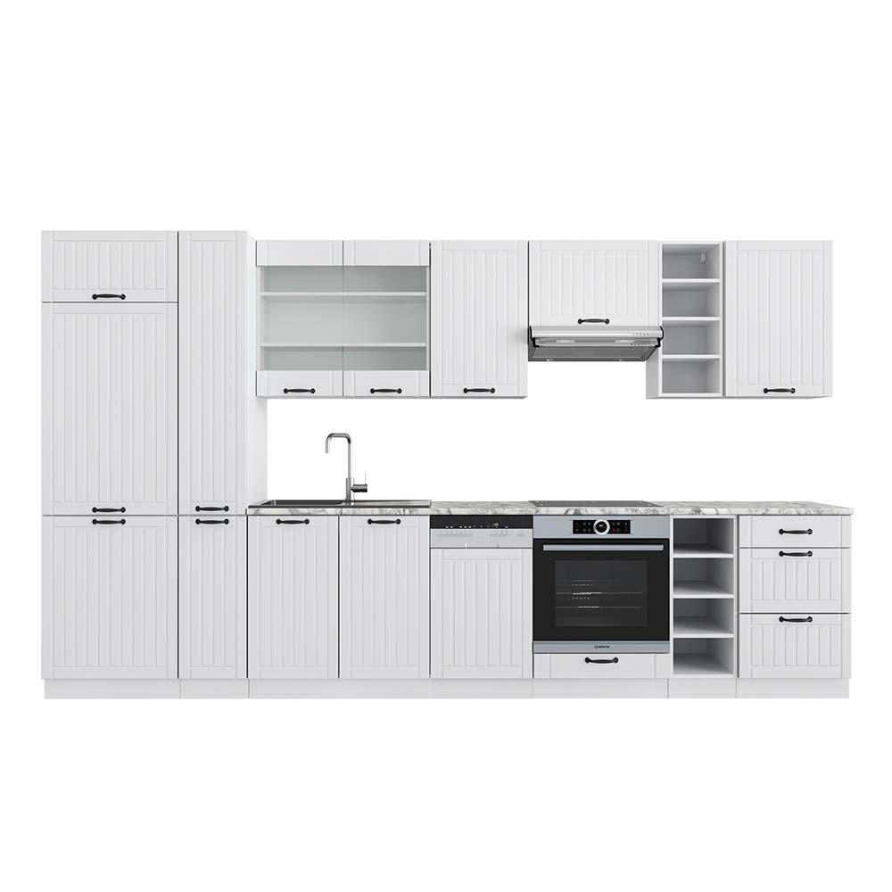 KÜCHENZEILE Fame-Line Weiß Landhaus/Weiß 355 cm, AP Marmor - Weiß, Holzwerkstoff (355/81.6/60cm) - Vicco