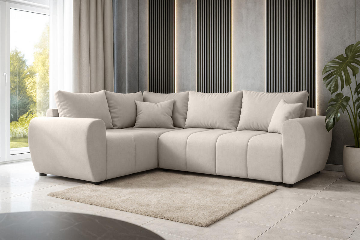 ECKSOFA L Form Malatya MAX Beige 246/145/82 cm stilvolle mit Schlaffunktion L - Beige/Schwarz, Kunststoff/Textil (175/235cm) - AX Living