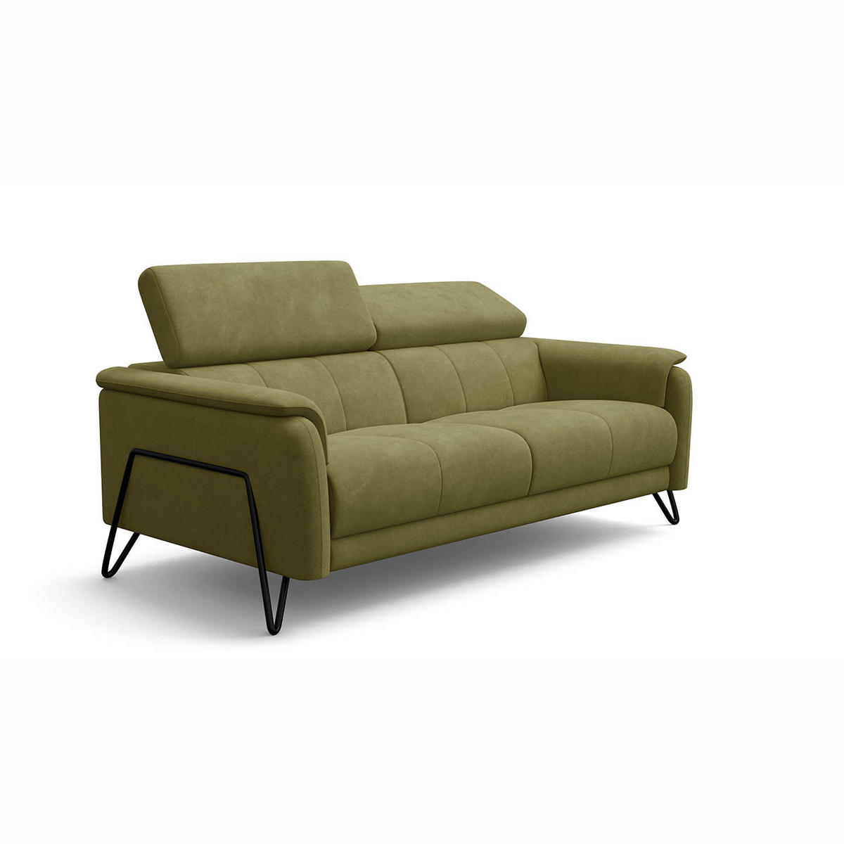 SOFA RODEN 3-Sitzer, olive, Veloursstoff - Grün, Holz/Textil (194/82/103cm) - Wozimo