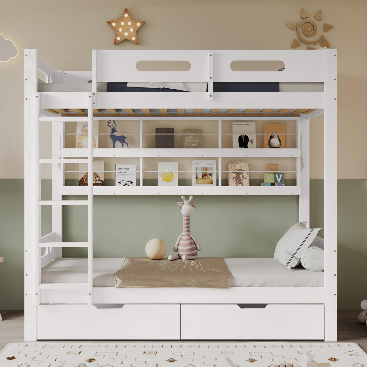 ETAGENBETT 90x200 cm Schubladen Regal weiß - Weiß, Holz (90/200cm) - LEBENLANG