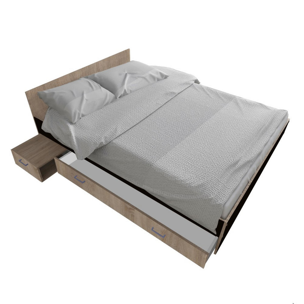 BETT TWIST mit Nachttisch/ Bett 140x190 - Schwarz und gebleichte Eiche Dekor - Multicolor, Holzwerkstoff (140/190cm) - Weber Industries