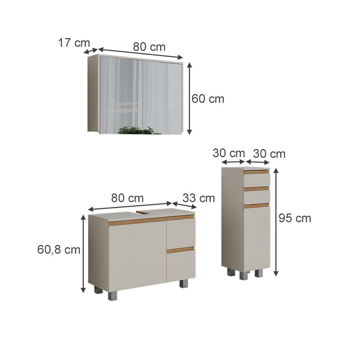 KOUPELNOVÝ NÁBYTEK J-Shape Kašmír/Řemeselné - kašmírová, kompozitní dřevo (80/60.8/33cm) - Vicco