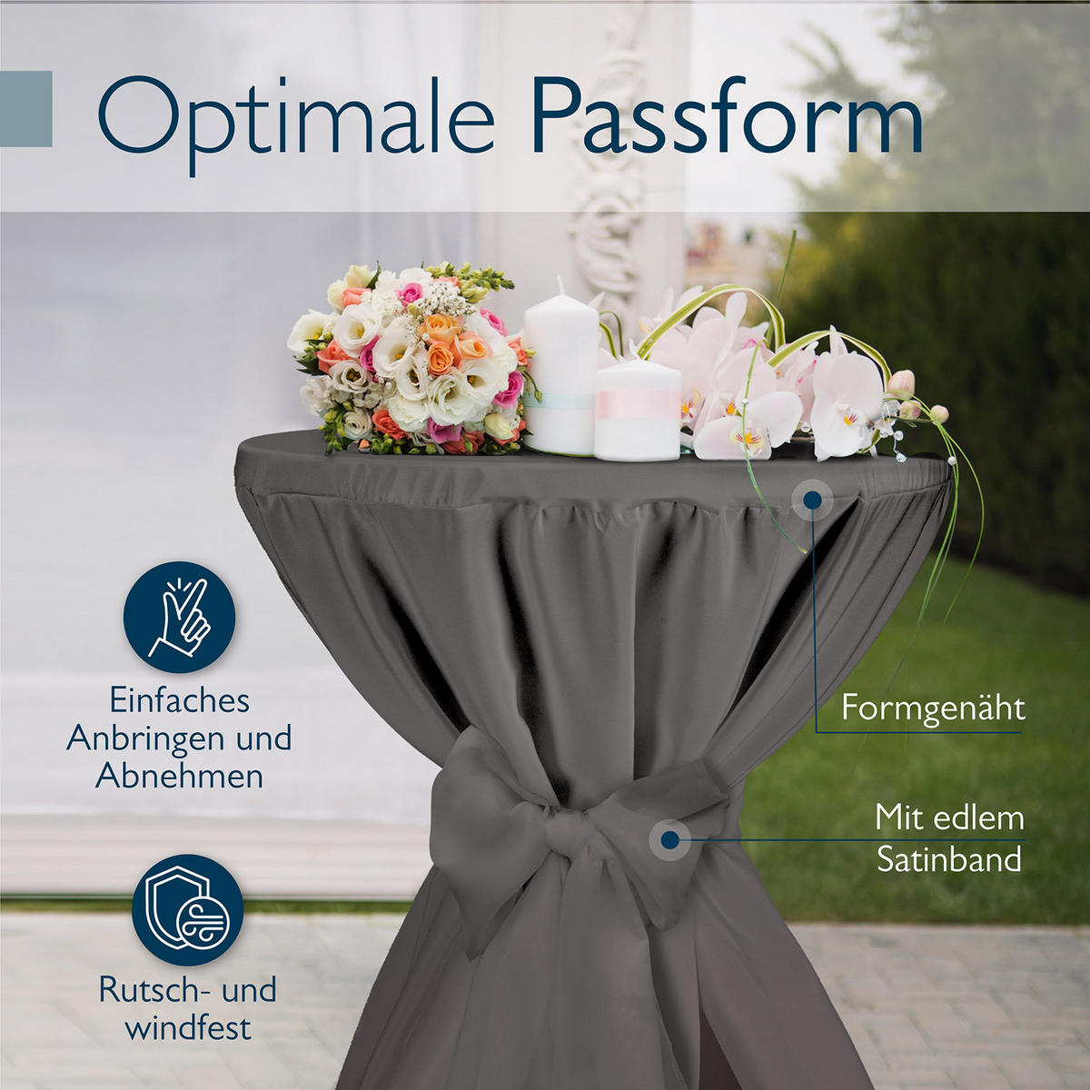 STEHTISCHHUSSE Premium Ø 70cm Anthrazit - Anthrazit, Kunststoff/Textil (70/145cm) - Beautissu 