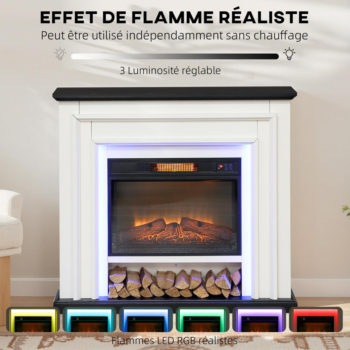 ELEKTROKAMIN DE-17071 1800 W RGB-LED-Flamme Schwarz - Schwarz, Metall (105/97/27cm) - ComfortXL