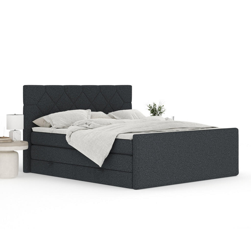 Thumbnail - Maison de Reve Boxspringbett, Schwarz, Textil, Buche, Kiefer, H3 + H4, 7-Zonen, Höhe ca. 40 cm, 140x200 cm, Handmade in ...