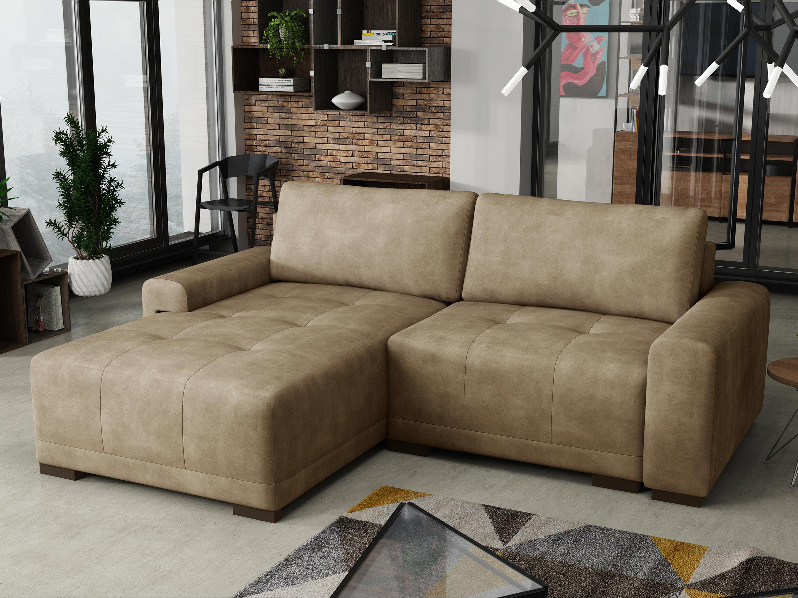 ECKSOFA Milton - Beige/Schwarz, Holz/Textil (237/180cm) - MIRJAN24