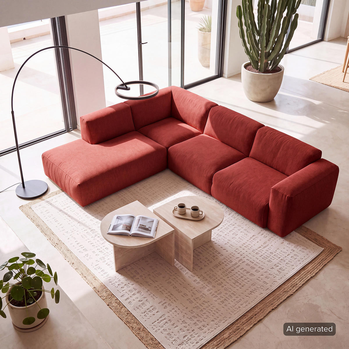 3-SITZER ECKSOFA mit Recamiere - Rot/Schwarz, Kunststoff/Textil (295/231cm) - home24
