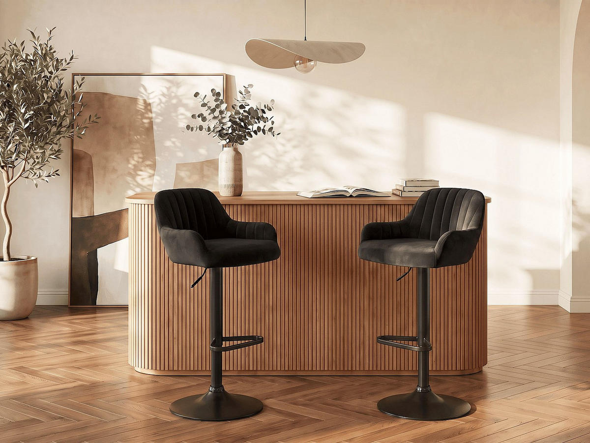 BARHOCKER - 47 cm x 49 cm - samt - schwarz Eleana - Schwarz, Textil/Metall (47/106/49cm) - Vente-Unique