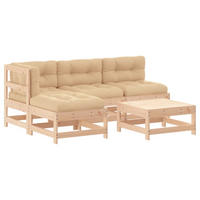 GARTEN-LOUNGE-SET 5-teilig Mit Kissen Massivholz - Beige/Braun, Holz - vidaXL