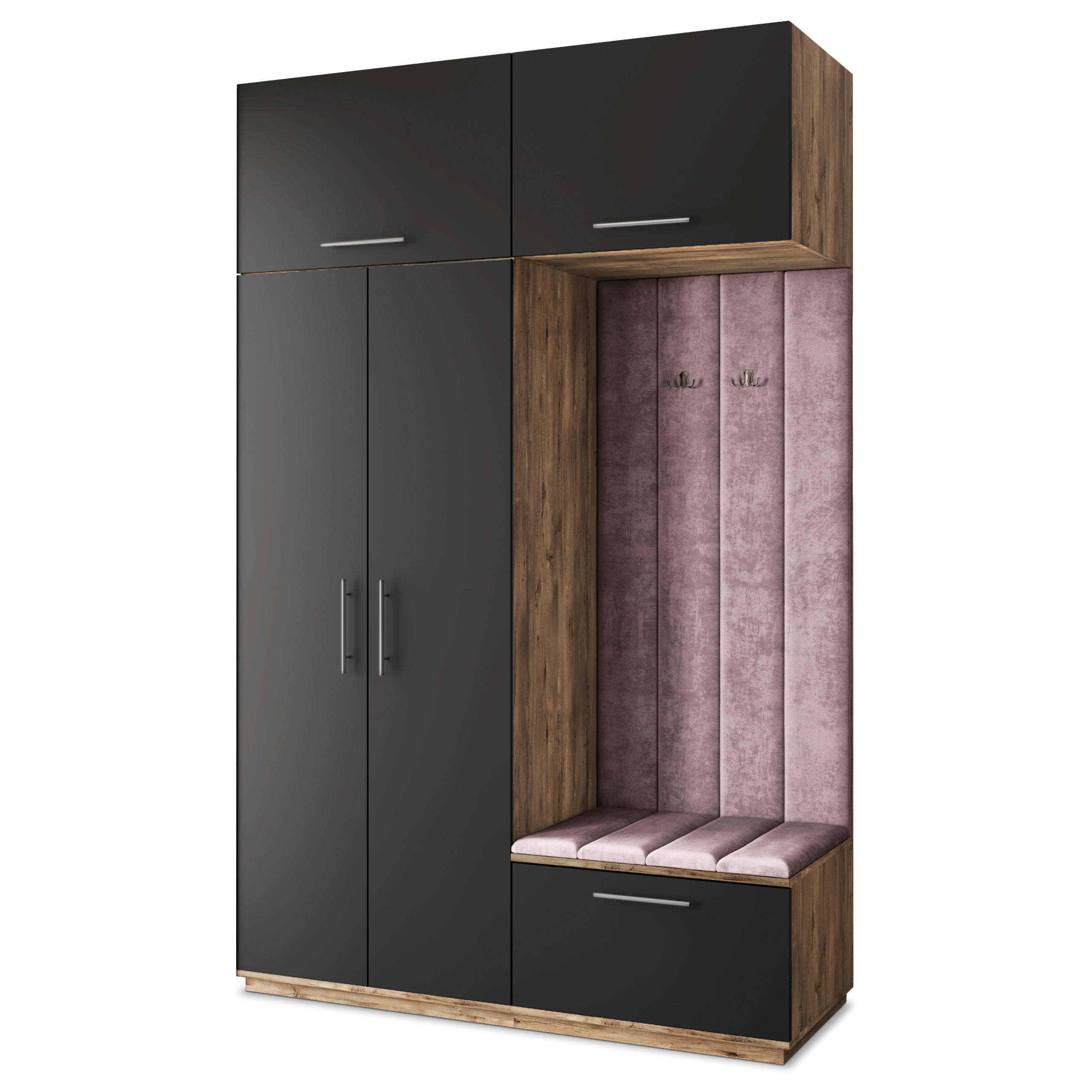 Masseno Garderobenschrank Eiche, Schwarz, Lila 150x240x60 cm
