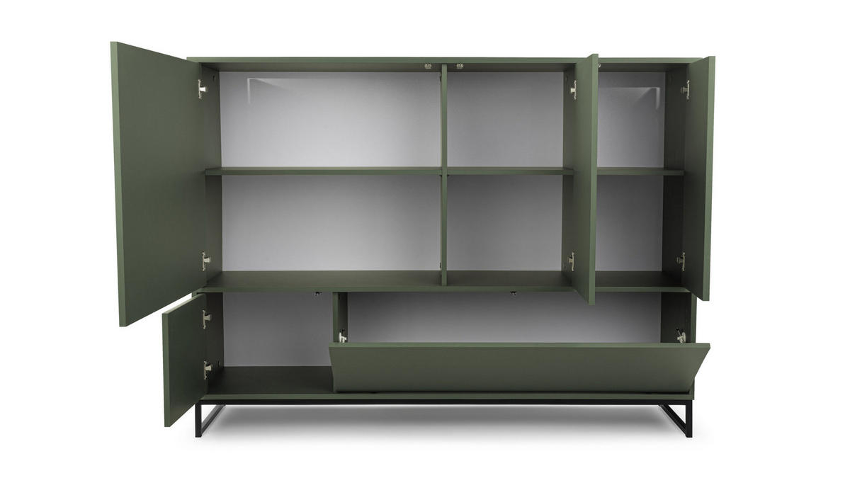 KOMMODE Genua mit 5 Türen, Sideboard in Farbe: Grün, Schrank in Größe: 160 x 120 x 45 cm - Grün, Holzwerkstoff (160/120/45cm) - Agmat-Furniture