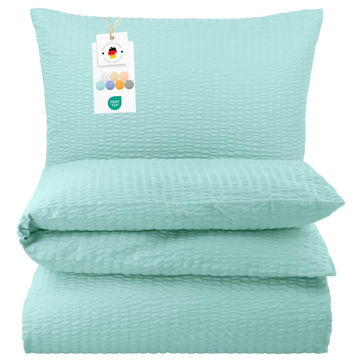 SEERSUCKER-BETTWÄSCHE 155x220 Uni Sommer Bettbezug Bügelfrei aus 100% Baumwolle, Bettbezüge einfarbig Mint Grün - Mintgrün, Textil (155/220cm) - Carpe Sonno