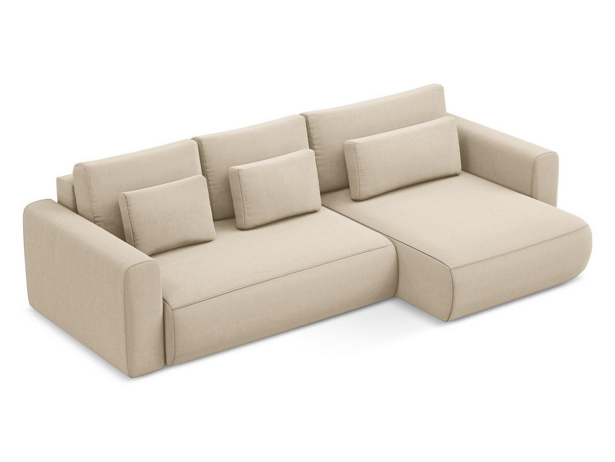 ECKSOFA mit Schlaffunktion Samt Stoff Beige - Beige/Creme, Kunststoff/Textil (278/149cm) - Makamii