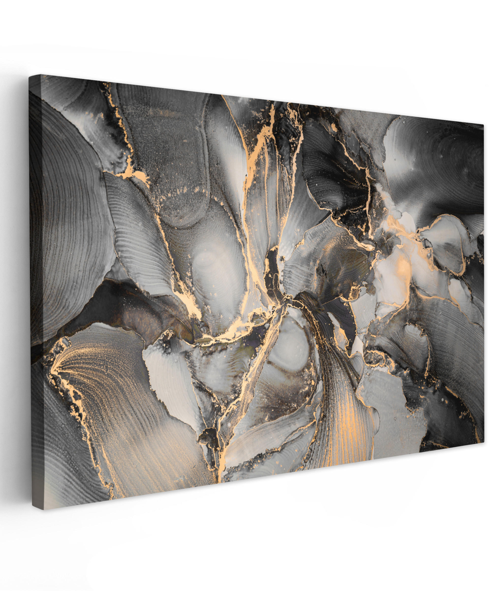 LEINWANDBILD Grau - Luxus - Gold - Marmor Groß 140x90 cm - Dunkelgrau, Textil (140/90cm) - MuchoWow