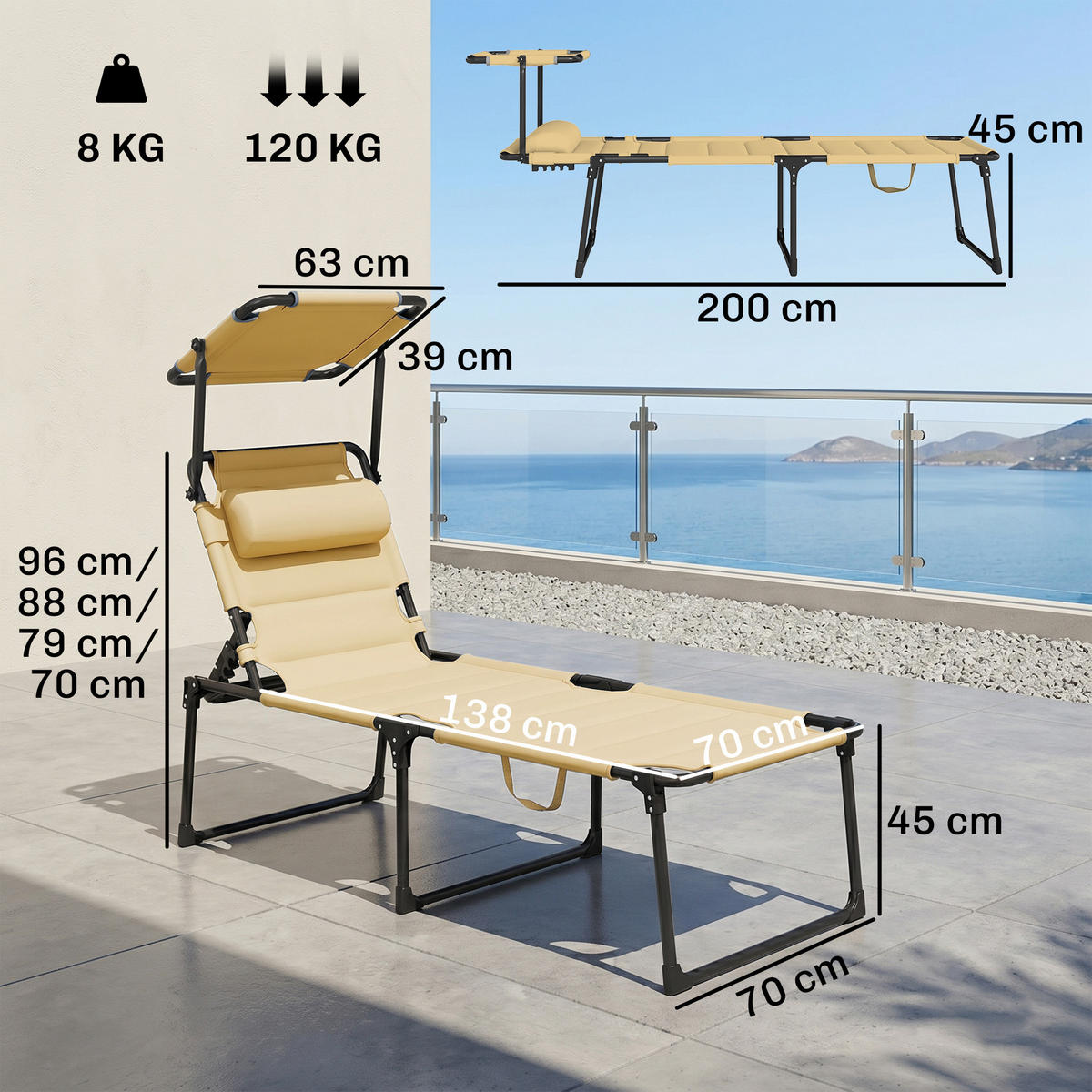 GARTENLIEGE Cremefarben 1 Stück - Beige, Metall (200/45/70cm) - GiPP