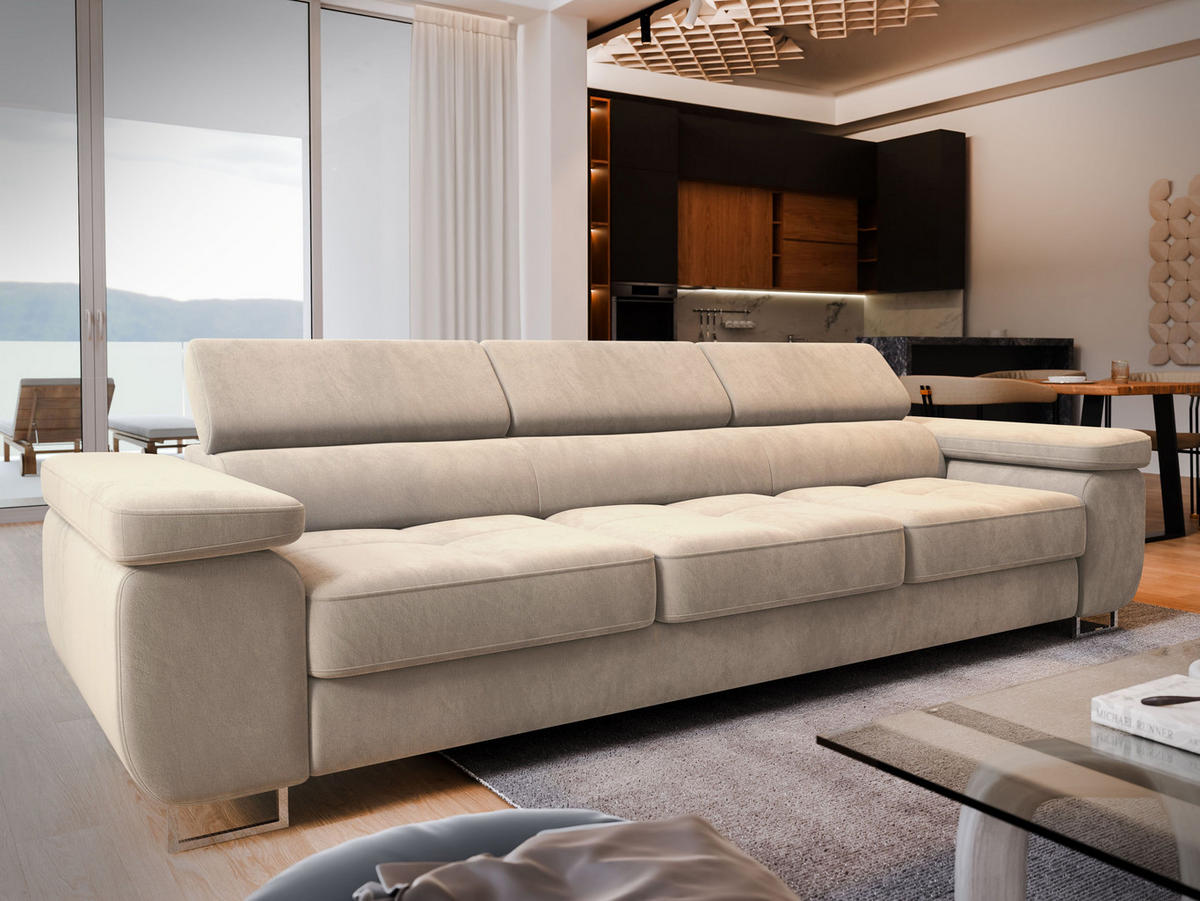 BETTSOFA MOSINE Wanilia Velours-Stoff mit Schlaffunktion - Beige, Textil (281/87/98cm) - MASSENO