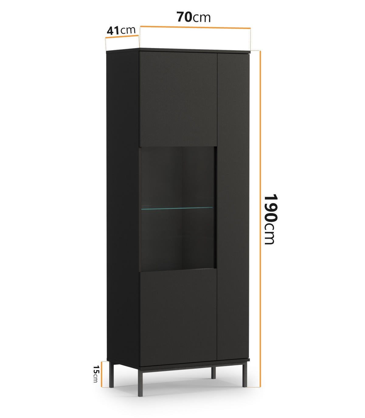 VITRINE Dallas 70/41/190 Schwarz - Schwarz, Glas/Holzwerkstoff (70/190/41cm) - Ravio