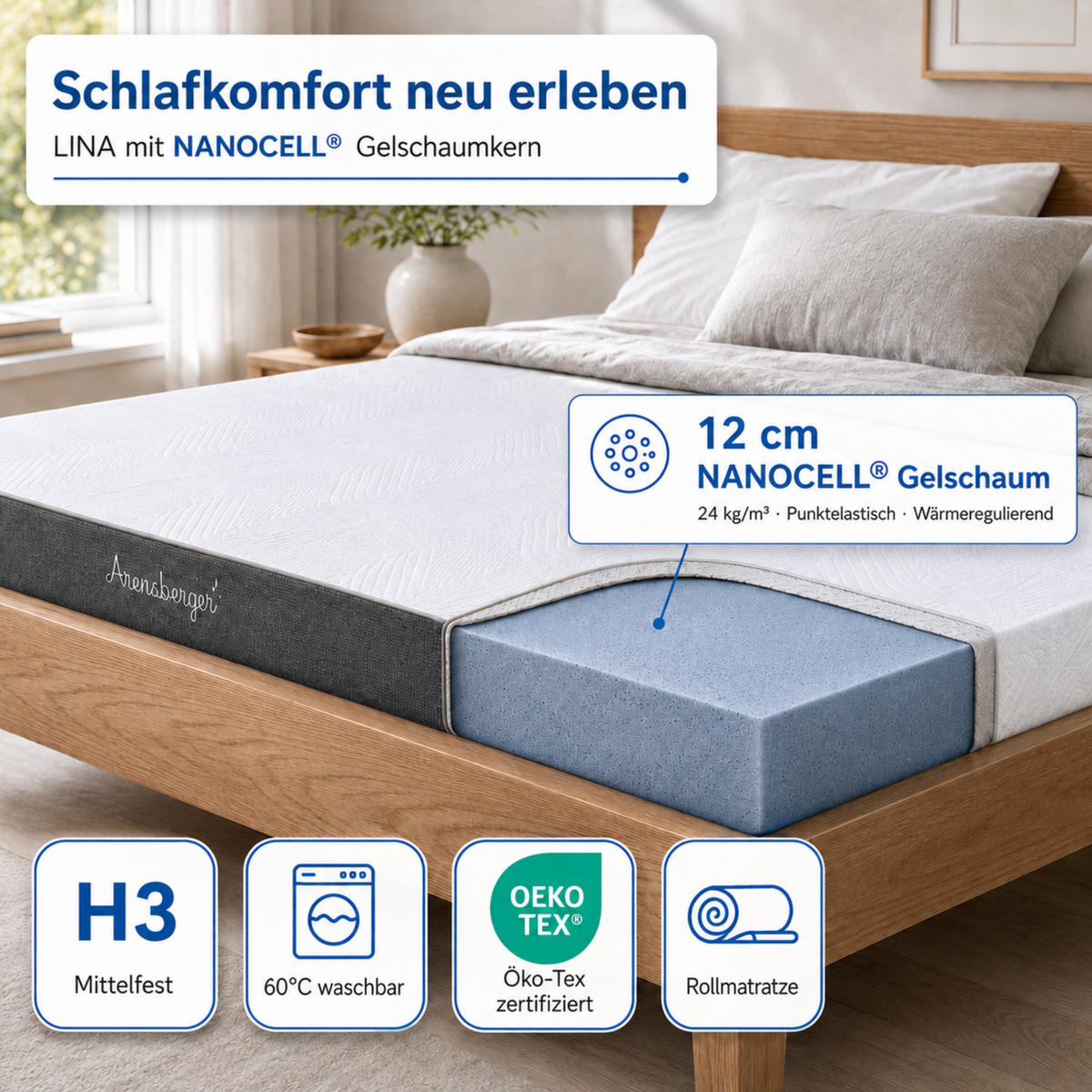 GELSCHAUM Matratze ANNA – 13 cm 100x200cm - Grau, Textil (80/200cm) - Arensberger