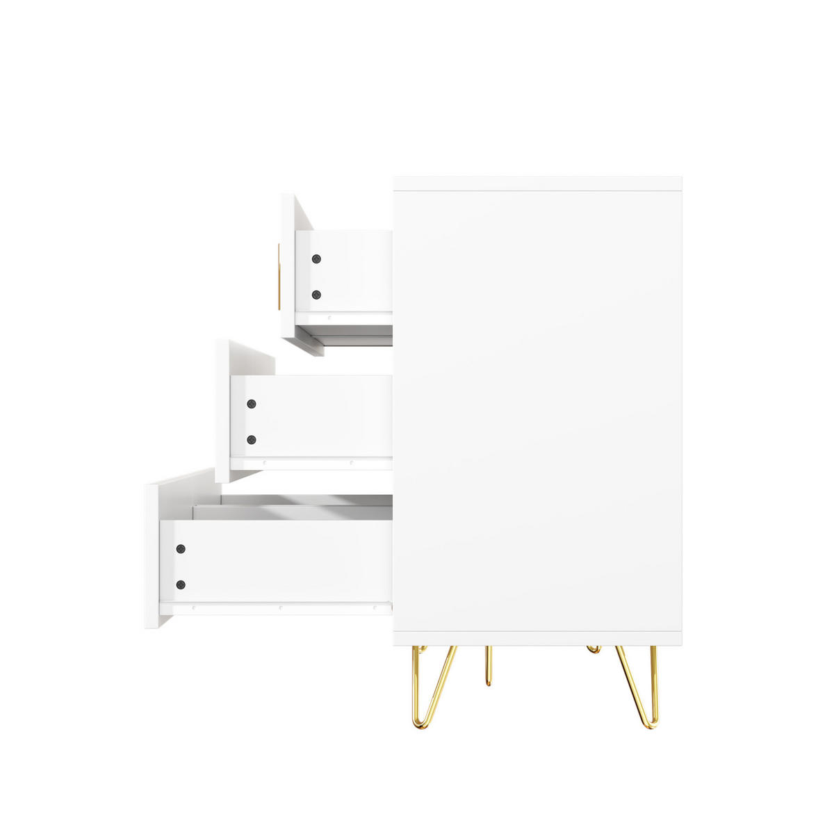 SIDEBOARD 120/77/40 cm Weiß/Gold aus Spanplatte mit 6 Schubladen - Weiß, Holzwerkstoff (40/77/120cm) - OKMYHOME