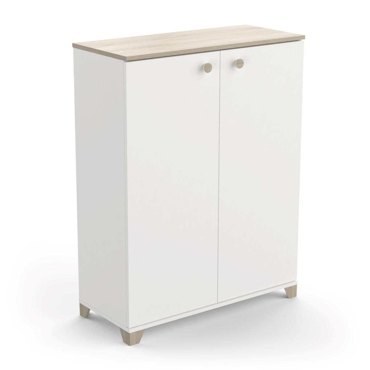 KLEINES Sideboard mit 2 Türen, Dekor Kronberger Eiche und Weiß - L79,7 cm - Apfelbaumfarben, Holzwerkstoff (35.1/104.2/79.7cm) - Calicosy
