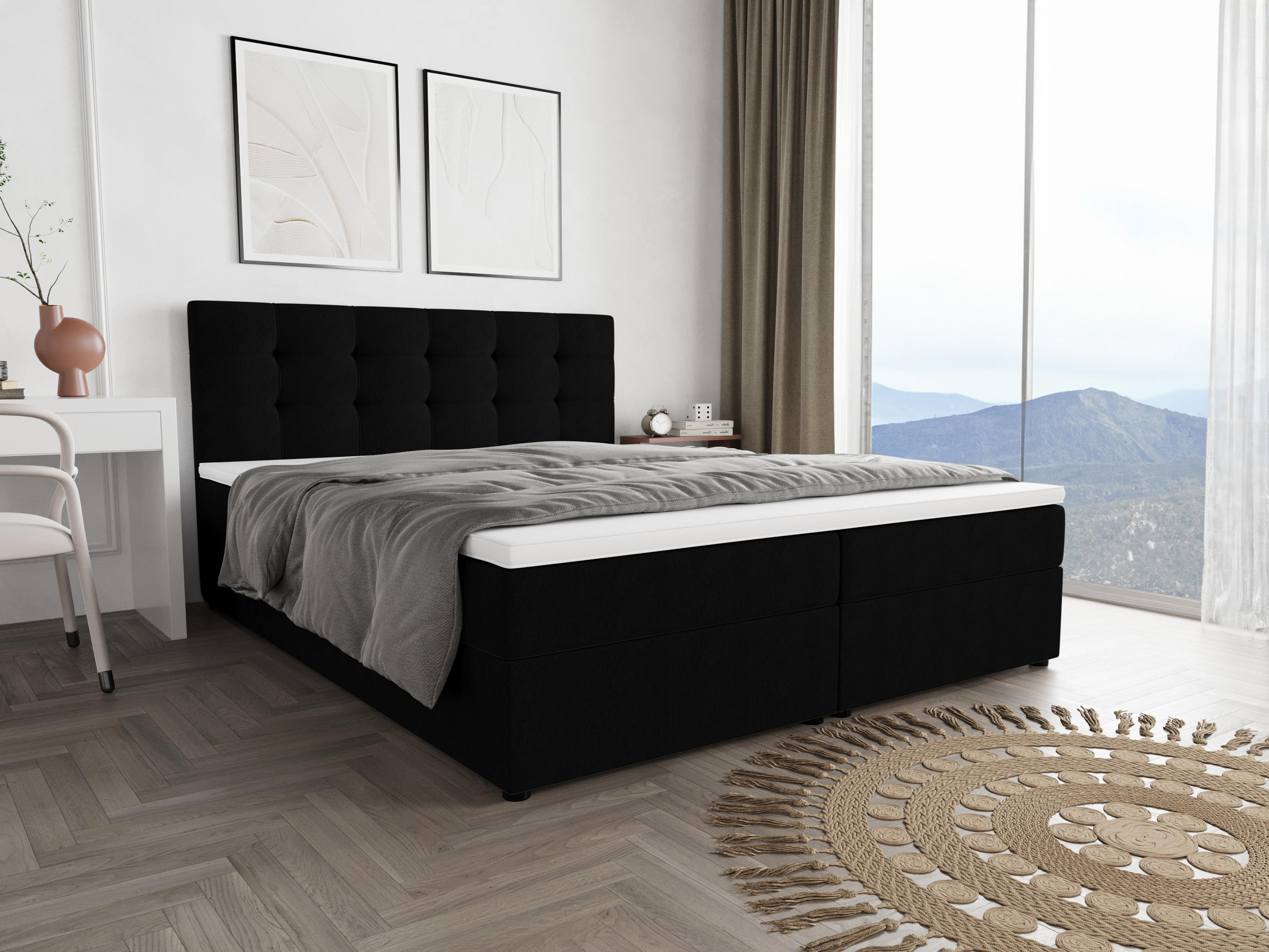 BOXBETT FADO 2 200x200, mit Matratze H3 und Topper, Cosmic 100 - Schwarz, Holz/Kunststoff (200/200cm) - Bedante