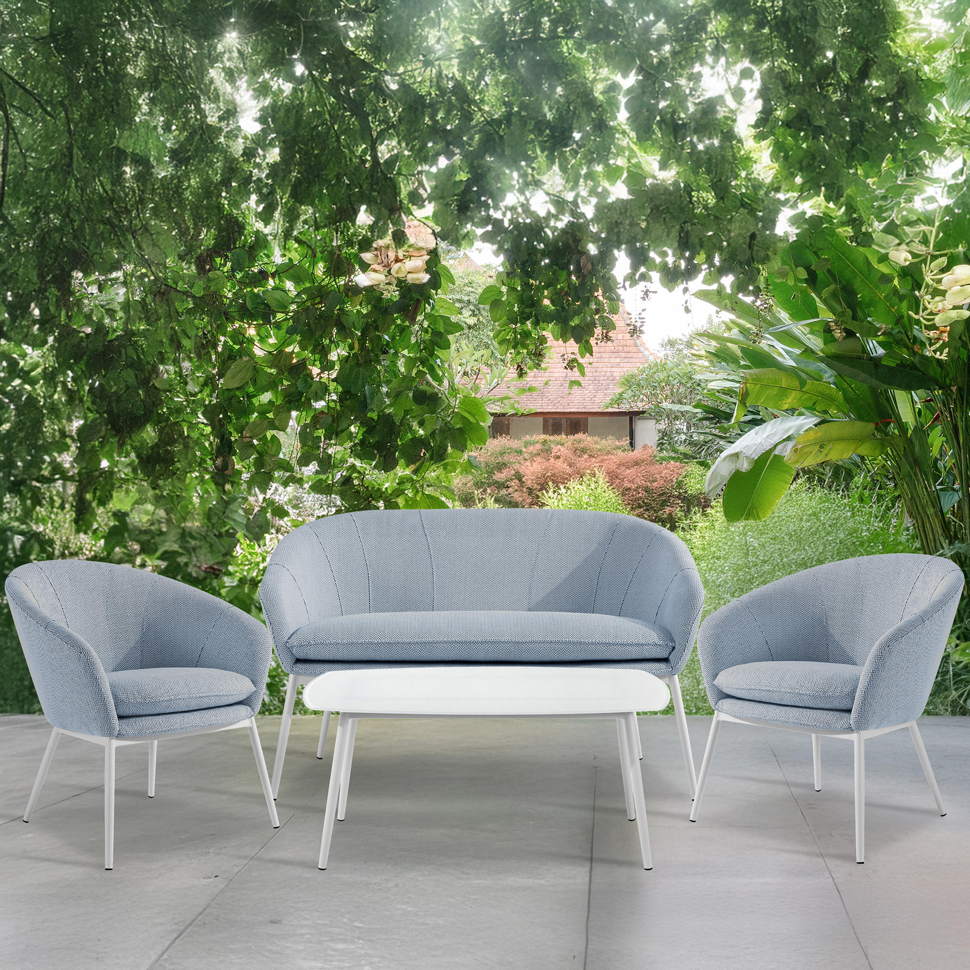 GARTENMÖBELSET SOLIS Gartenlounge-Set, blau/weiß - Blau, Textil/Metall - KONSIMO®