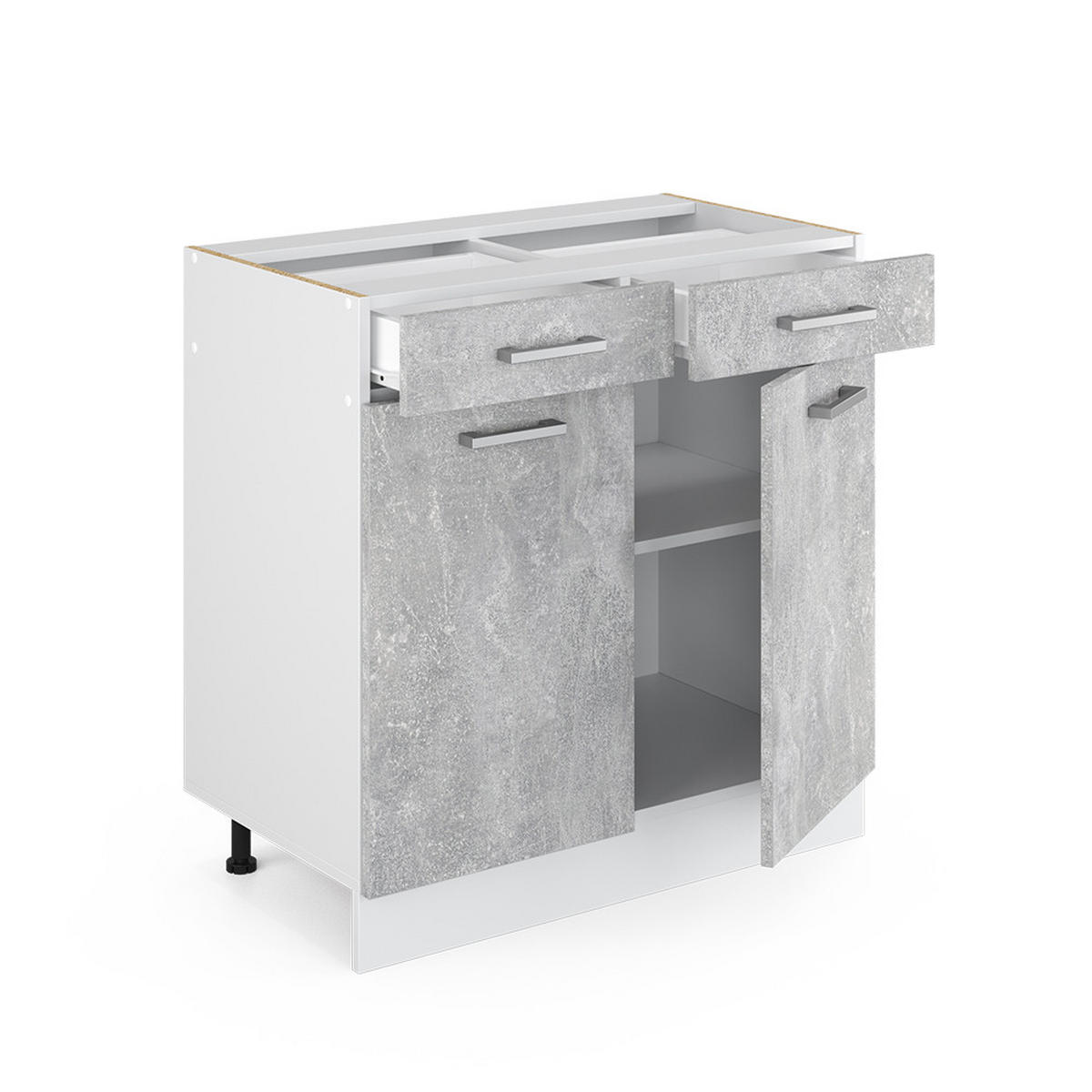 UNTERSCHRANK R-Line Beton 80 cm mit Schubladen und Türen, ohne AP - Weiß/Grau, Holzwerkstoff (80/81.6/46cm) - Vicco