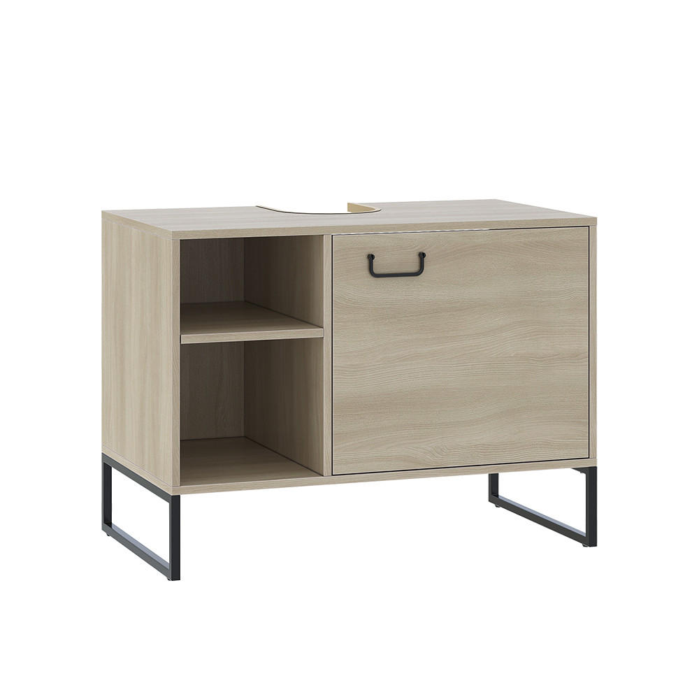 WASCHBECKENUNTERSCHRANK Vionna Eiche/Schwarz 80 x 60 cm mit 2 offenen Fächern - Eichefarben/Schwarz, Holzwerkstoff (80/60/45.5cm) - Vicco