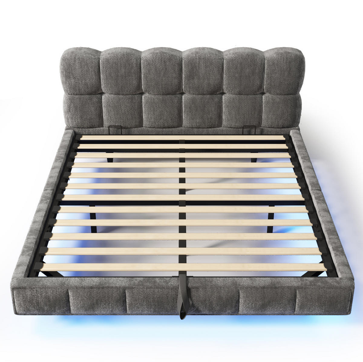 POLSTERBETT aus Chenille 140x200 cm Grau mit hydraulischem Bettkasten, LED und USB-C-Anschluss - Grau, Textil (140/200cm) - Modfu