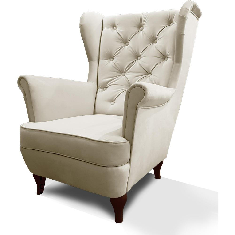 Beautysofa KŘESLO Chesterfield Falco béžové s nohami v barvě wenge