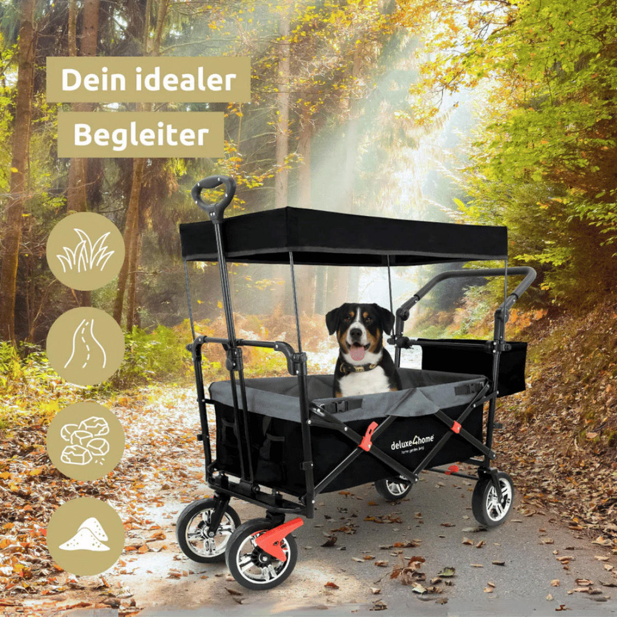 BOLLERWAGEN faltbar mit Dach REGGI Schwarz - Schwarz, Metall (128/112/56cm) - DELUKE