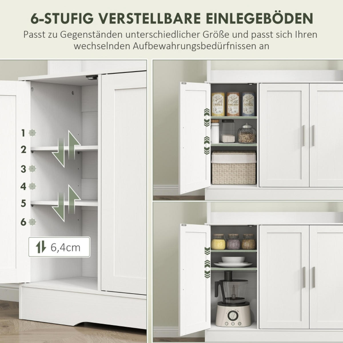 KÜCHENSCHRANK 108/180/35 cm, MDF und Glas, Weiß, VERSTELLBARE REGALE, Buffetschrank mit Glastüren für Esszimmer und Küche - Weiß, Holzwerkstoff (35/180/108cm) - Rolipo
