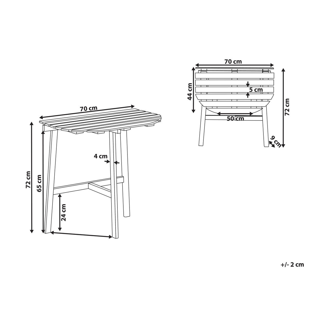 BISTROBORD 44/70 cm akaciaträ brunt Osigo - Brun, Trä (44/70/72cm) - Beliani