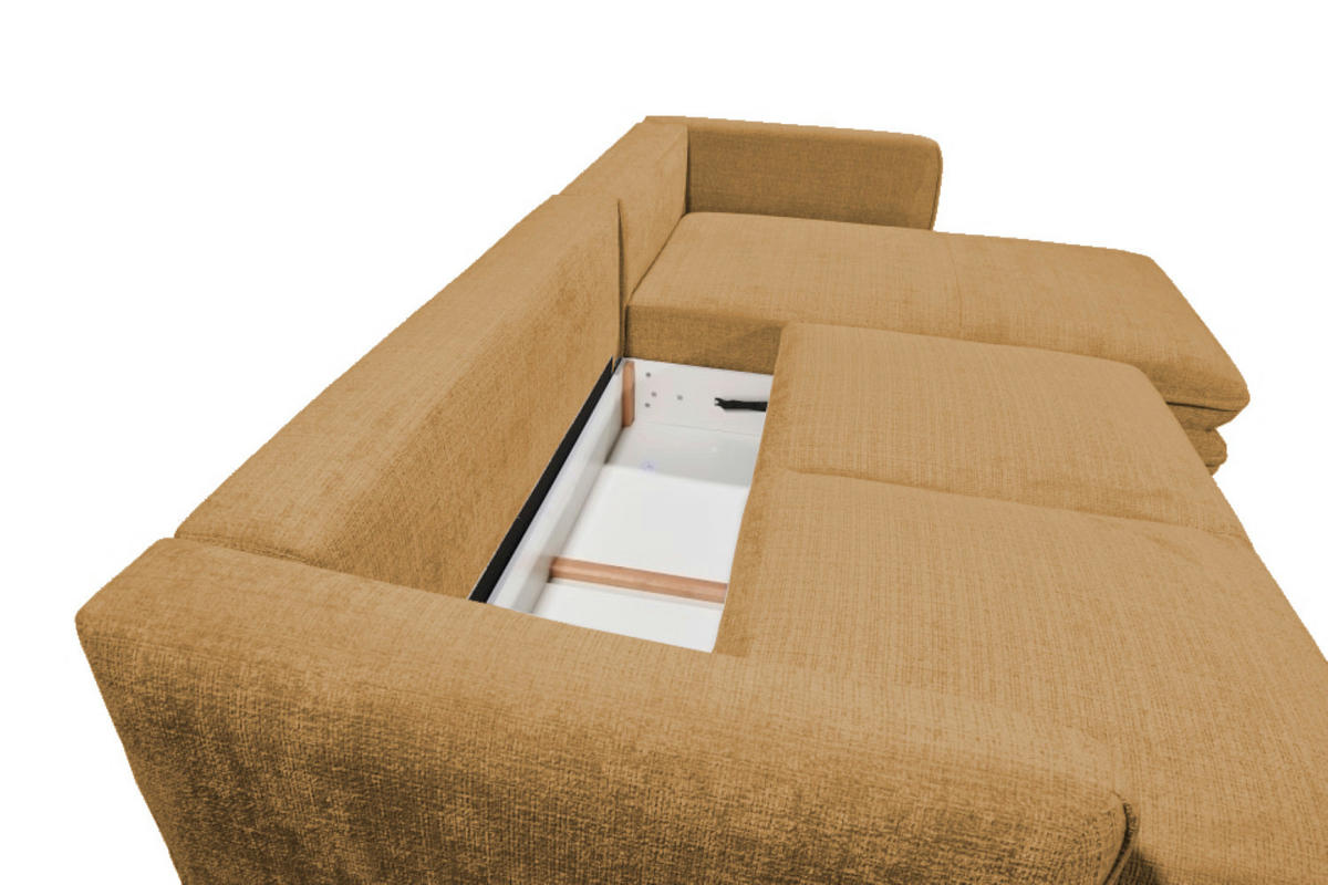 ECKSOFA mit Schlaffunktion und Bettkasten, beidseitig montierbar - Goldfarben/Schwarz, Kunststoff/Textil (302/192cm) - ed exciting design