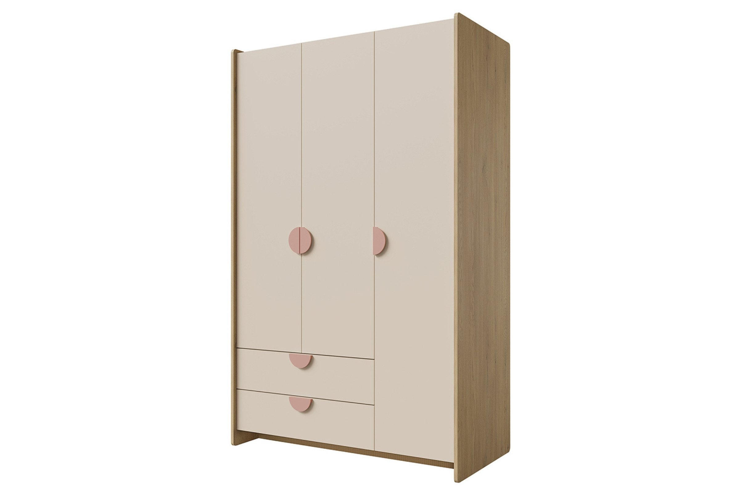 KINDERKLEIDERSCHRNAK LEXO 01 123/198/60 cm in Eiche Cremona/Macadamia/Puderrosa - Eichefarben/Beige, Holzwerkstoff (123/198/60cm) - Deine Möbel 24