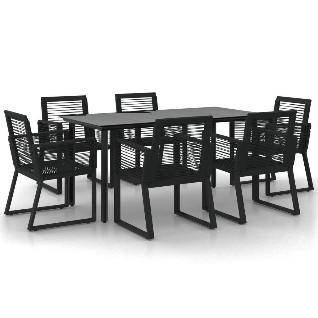 GARTENTISCHGRUPPE mit 160 cm Tisch, aus Stachl und PVC-Rattan, 7-teiliges Set - Schwarz, Metall - vidaXL