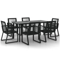 GARTENTISCHGRUPPE mit 160 cm Tisch, aus Stachl und PVC-Rattan, 7-teiliges Set - Schwarz, Metall - vidaXL