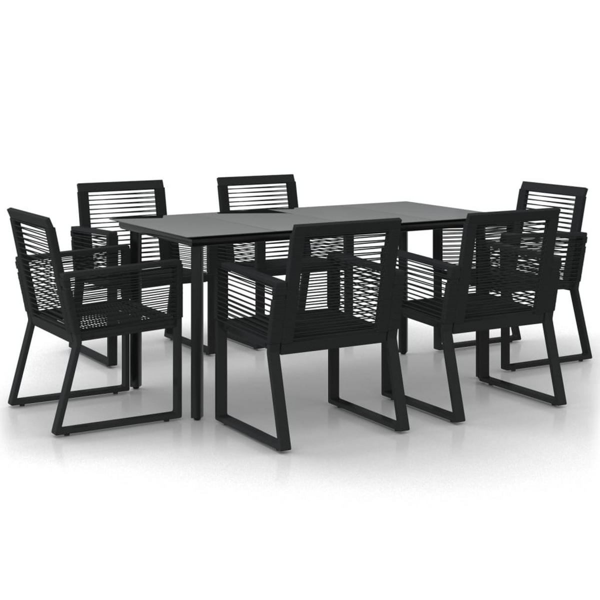 GARTENTISCHGRUPPE mit 160 cm Tisch, aus Stachl und PVC-Rattan, 7-teiliges Set - Schwarz, Metall - vidaXL