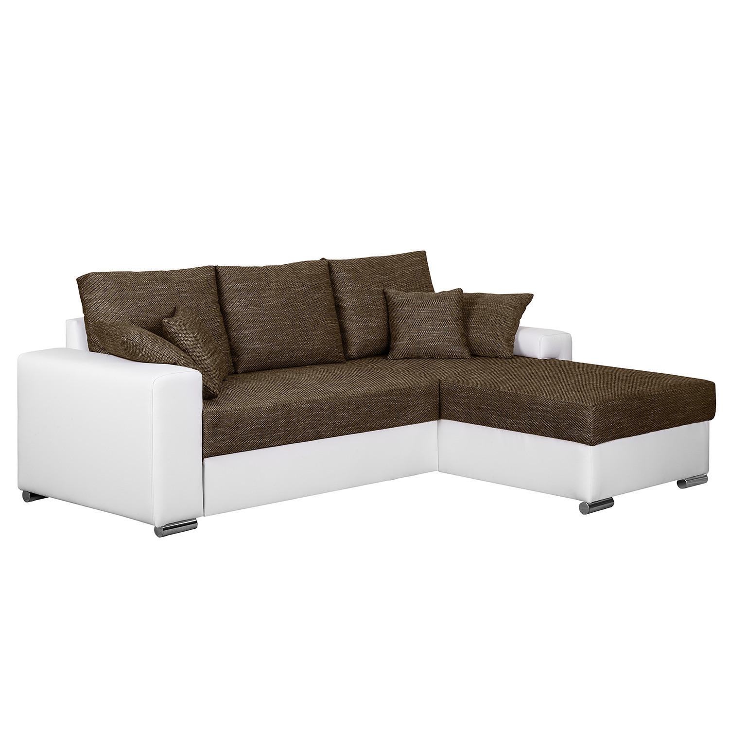 ECKSOFA mit Schlaffunktion - Kunstleder / Strukturstoff, beidseitig montierbar - Weiß/Braun, Kunststoff (240/166cm) - home24