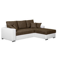 ECKSOFA mit Schlaffunktion - Kunstleder / Strukturstoff, beidseitig montierbar - Weiß/Braun, Kunststoff (240/166cm) - home24
