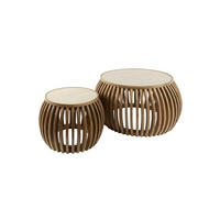 COUCHTISCH-SET ATUEL Weiß Keramik - Braun/Weiß, Mangoholz/Keramik (75/75/40cm) - KAWOLA